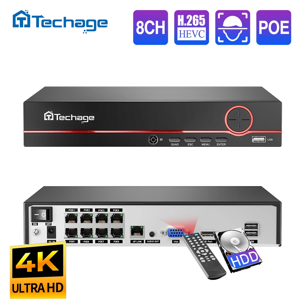 Home Security With Cameras - Techage H.265 8CH PoE Network Video